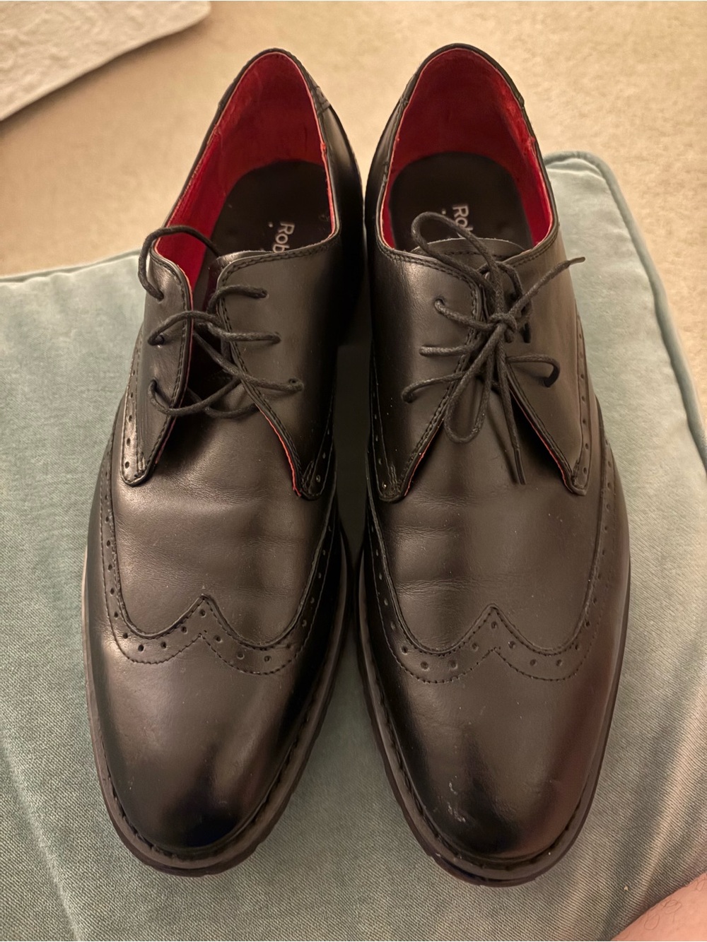 Robert Wayne Black Leather Wingtip Oxfords with Red Lining